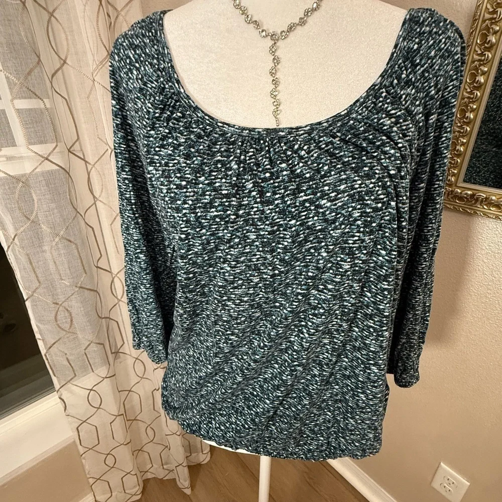 Michael Michael Kors Shirt Womens Medium Black Blue Print Scoop Neck Top Blouse